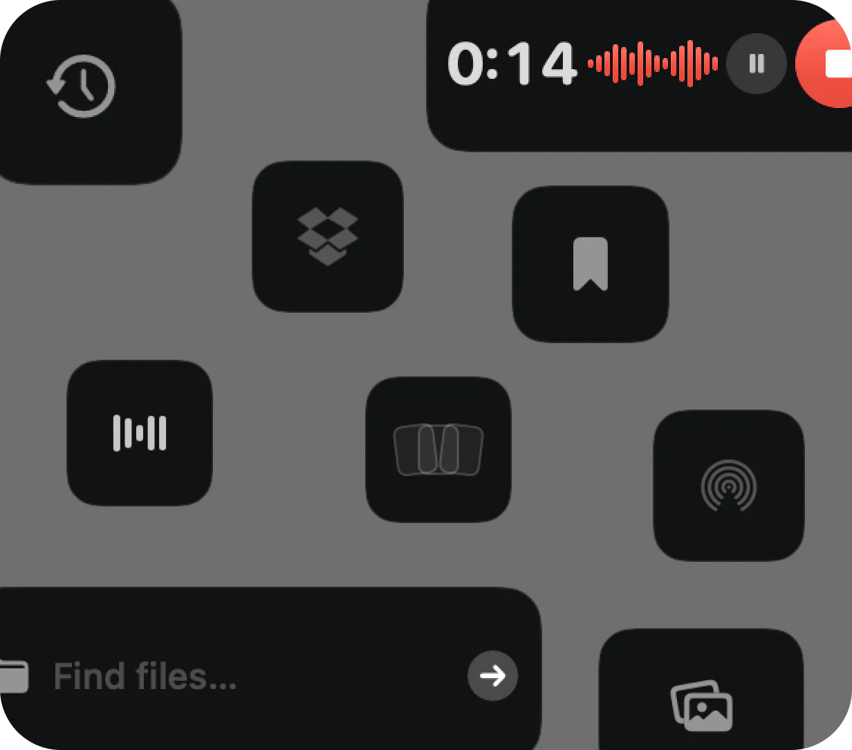 Finder, recent files, screenshots, AirDrop, Dropbox, and utility widgets in CoolDock.