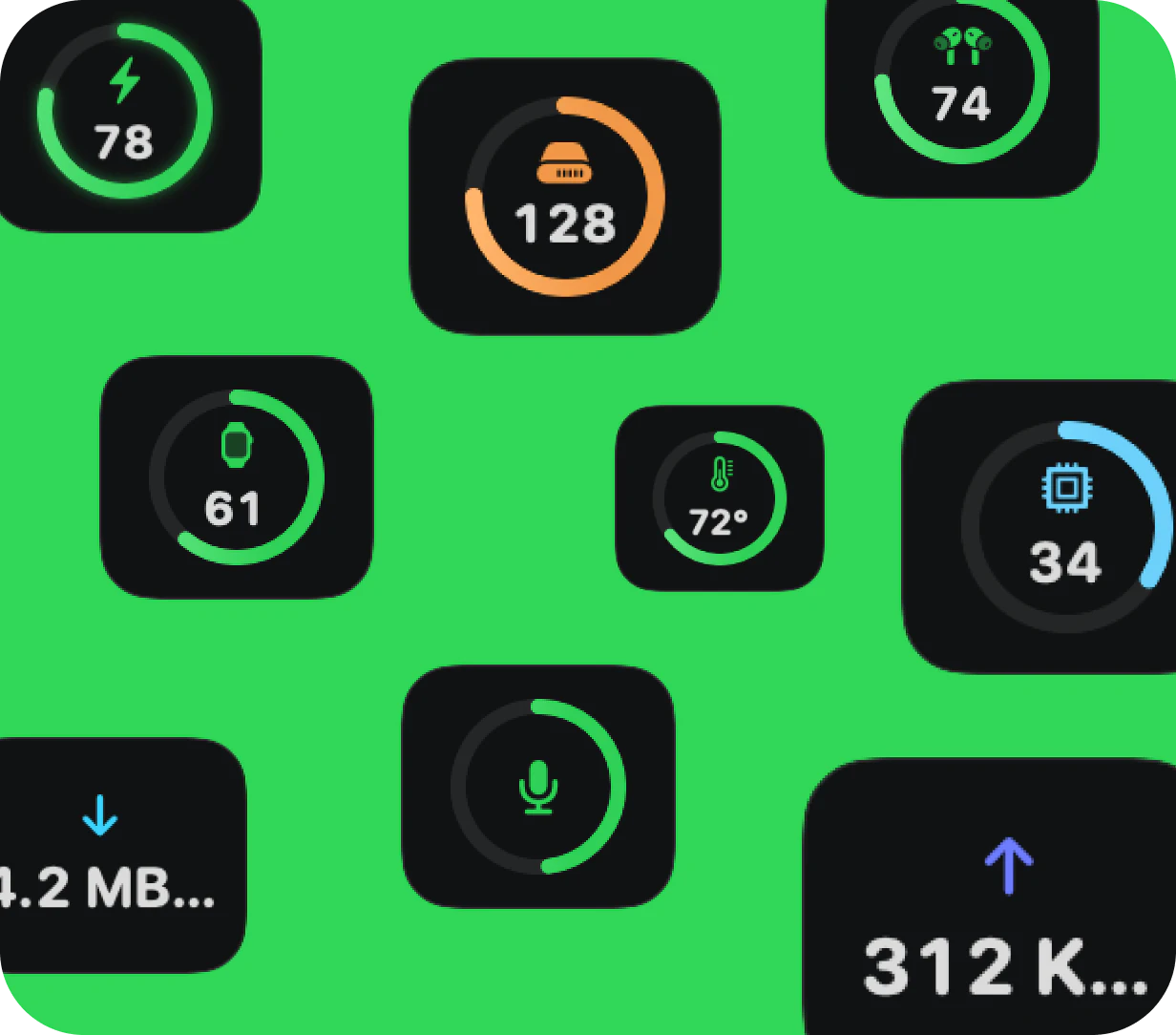 Battery, CPU, storage, network, temperature, and microphone monitoring widgets for CoolDock.