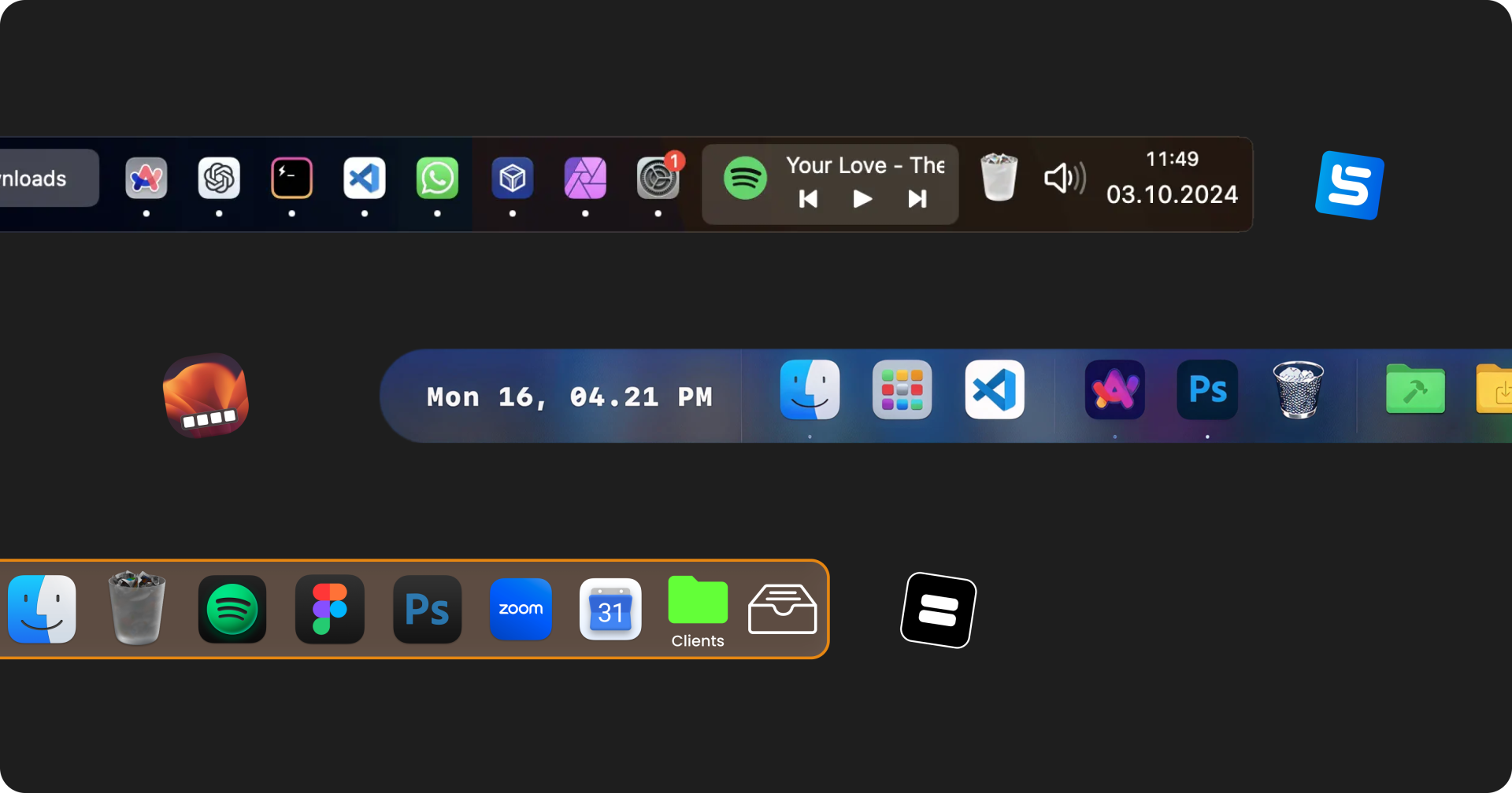 Examples of Mac Dock replacement apps