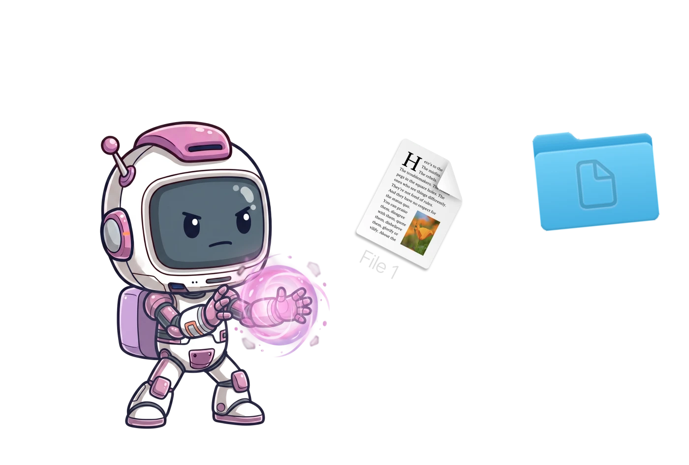 ExtraDock's ExtraBot mascot moving files on a Mac
