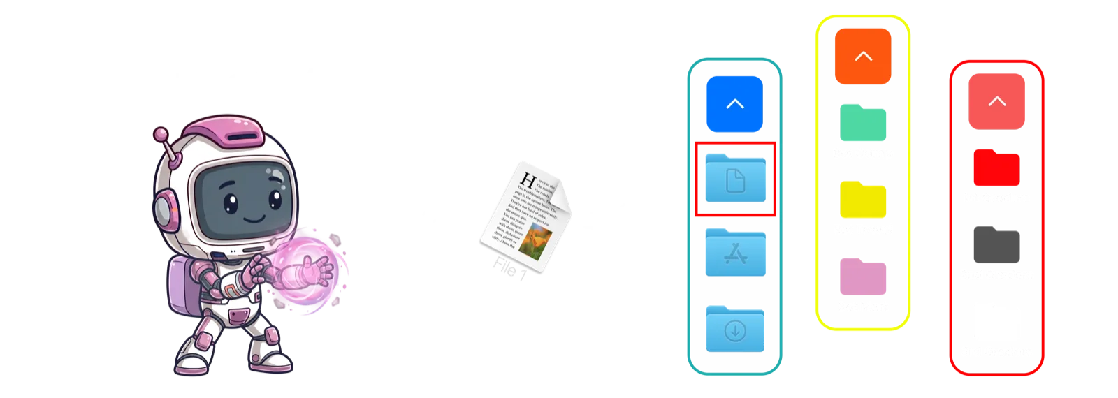 ExtraDock's ExtraBot mascot moving files across a wide desktop