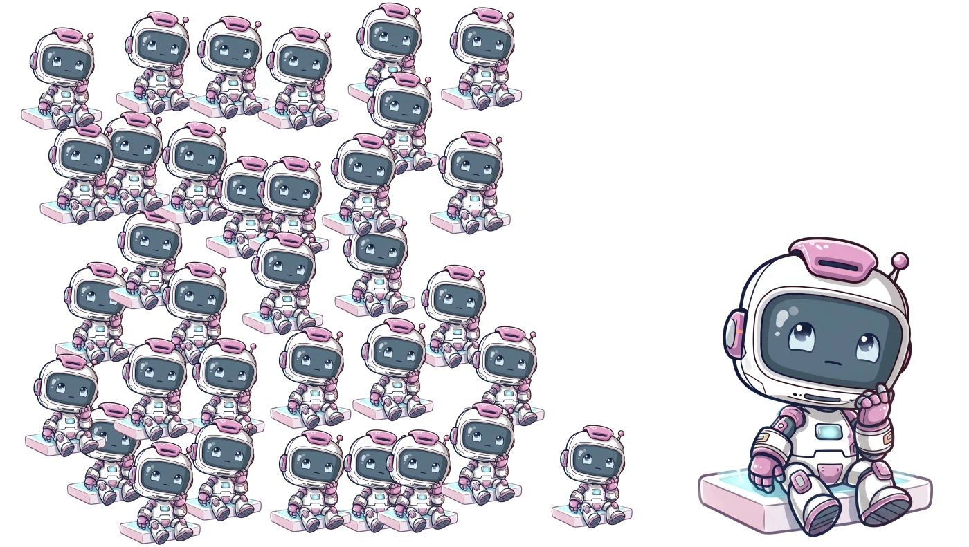 ExtraDock's ExtraBot mascot frustrated by having only one Mac Dock across two monitors