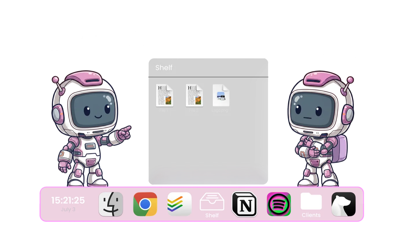 ExtraDock's ExtraBot mascot holding files on the ExtraDock shelf
