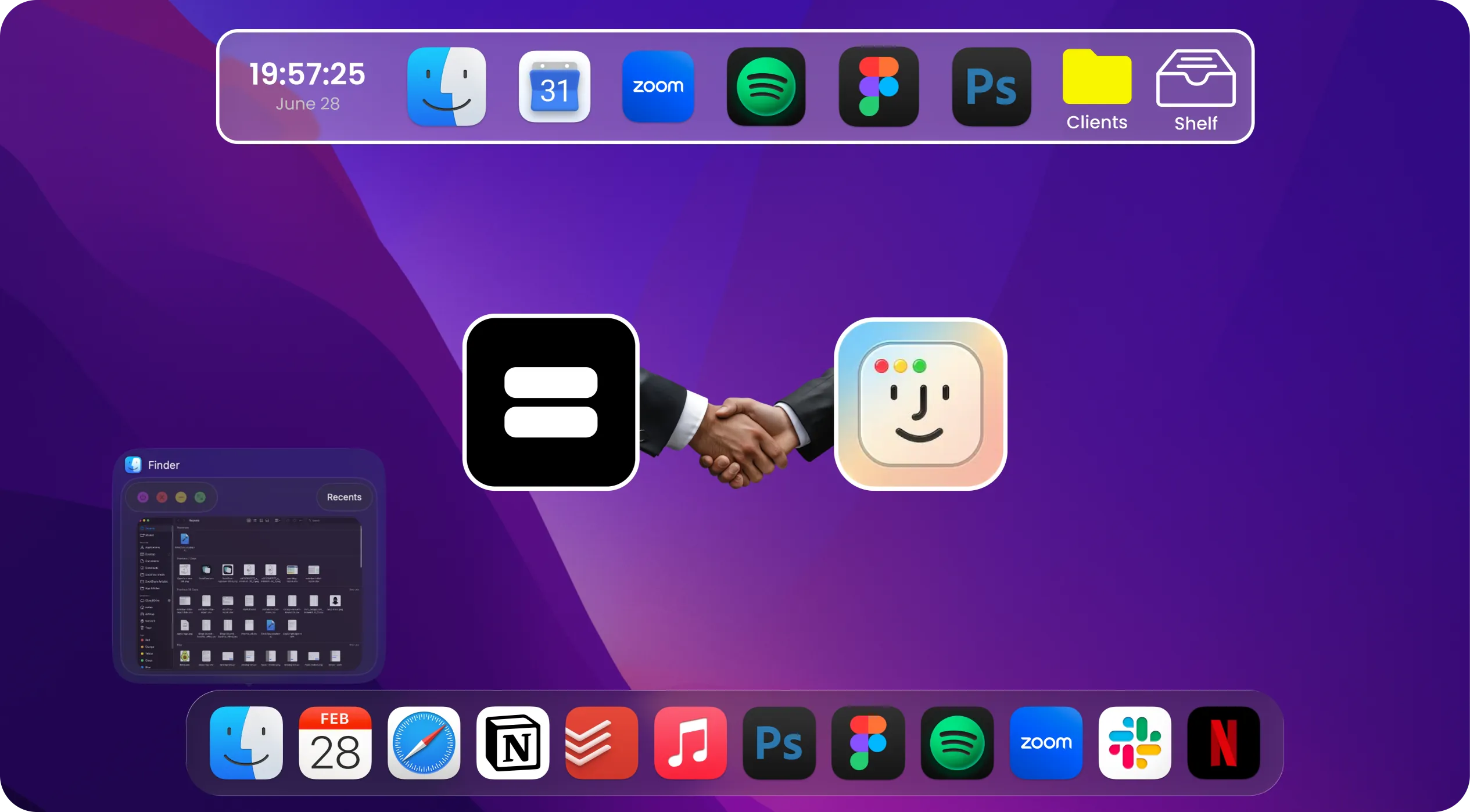 ExtraDock's customizable docks on macOS, an alternative to Dock Door
