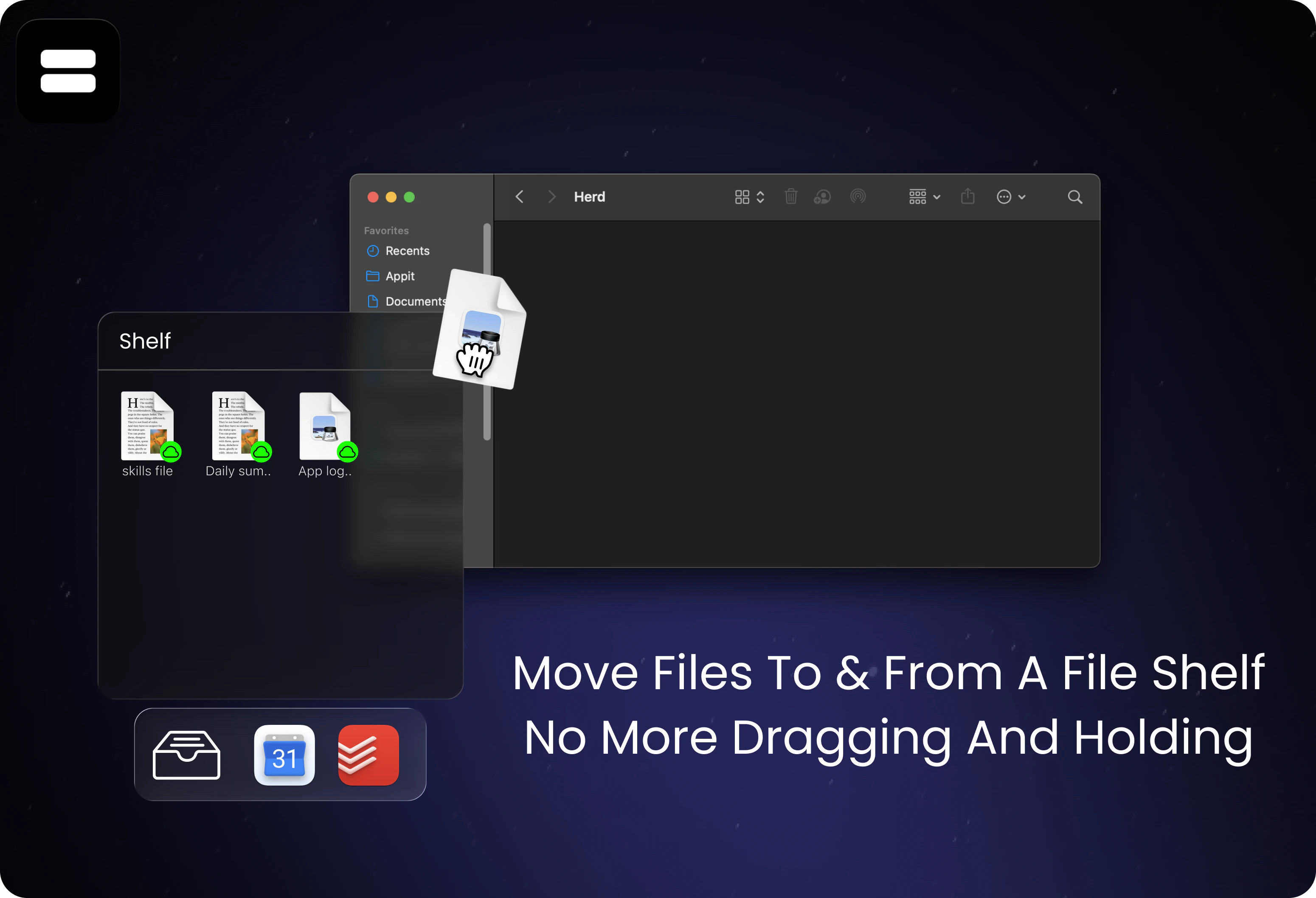 The ExtraDock file shelf holding files on a Mac
